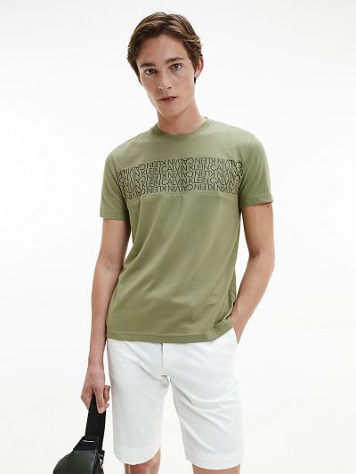 Calvin Klein Ruhák HU197185 | Calvin Klein Organic Cotton Logo Férfi Póló Zöld